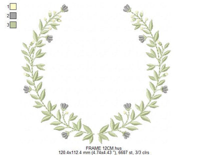 Laurel Garland Frame embroidery designs - Green Laurel Wreath machine embroidery pattern - Baby Monogram shape file - Instant download pes
