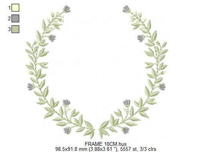 Laurel Garland Frame embroidery designs - Green Laurel Wreath machine embroidery pattern - Baby Monogram shape file - Instant download pes