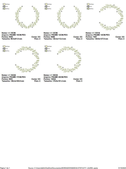 Laurel Garland Frame embroidery designs - Green Laurel Wreath machine embroidery pattern - Baby Monogram shape file - Instant download pes