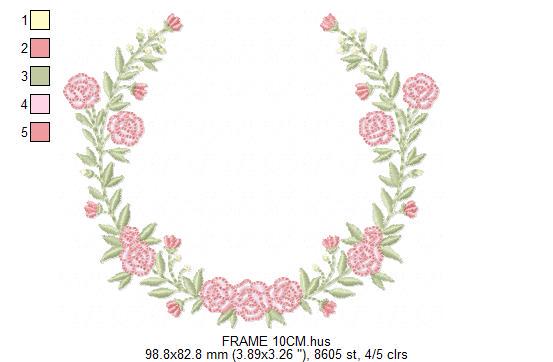 Monogram Frame with roses embroidery designs - Flower Laurel wreath machine embroidery pattern - Rose baby girl file - Instant download jef