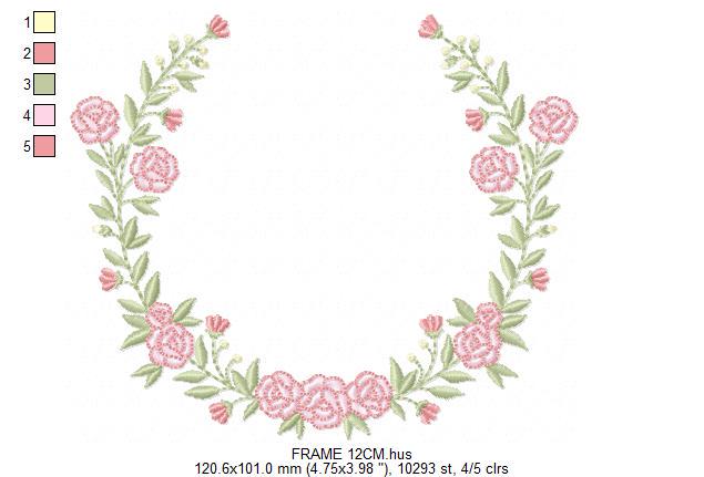 Monogram Frame with roses embroidery designs - Flower Laurel wreath machine embroidery pattern - Rose baby girl file - Instant download jef