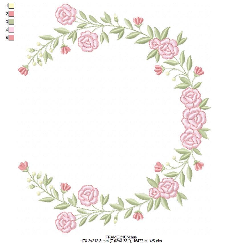 Monogram Frame with roses embroidery designs - Flower Laurel wreath machine embroidery pattern - Rose baby girl file - Instant download jef