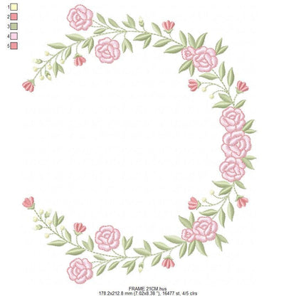 Monogram Frame with roses embroidery designs - Flower Laurel wreath machine embroidery pattern - Rose baby girl file - Instant download jef