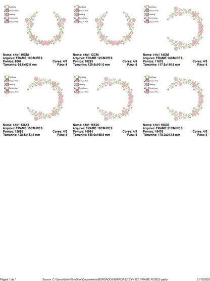 Monogram Frame with roses embroidery designs - Flower Laurel wreath machine embroidery pattern - Rose baby girl file - Instant download jef