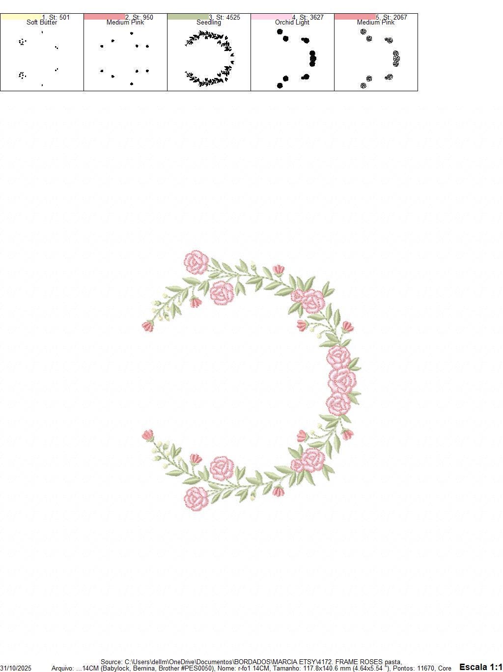 Monogram Frame with roses embroidery designs - Flower Laurel wreath machine embroidery pattern - Rose baby girl file - Instant download jef