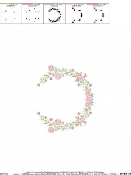 Monogram Frame with roses embroidery designs - Flower Laurel wreath machine embroidery pattern - Rose baby girl file - Instant download jef