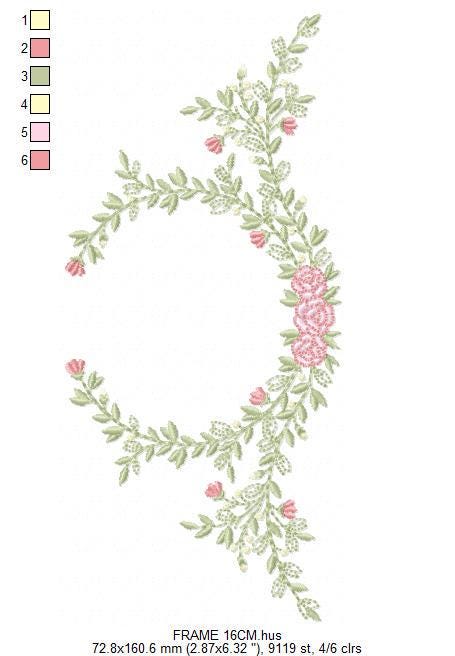 Monogram Frame with roses embroidery designs - Flower Laurel wreath machine embroidery pattern - Rose baby girl file - Instant download pes