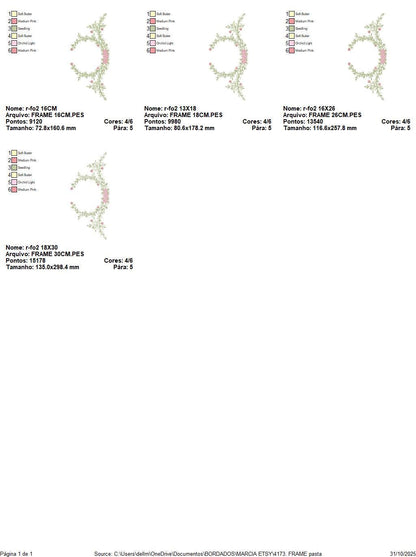 Monogram Frame with roses embroidery designs - Flower Laurel wreath machine embroidery pattern - Rose baby girl file - Instant download pes