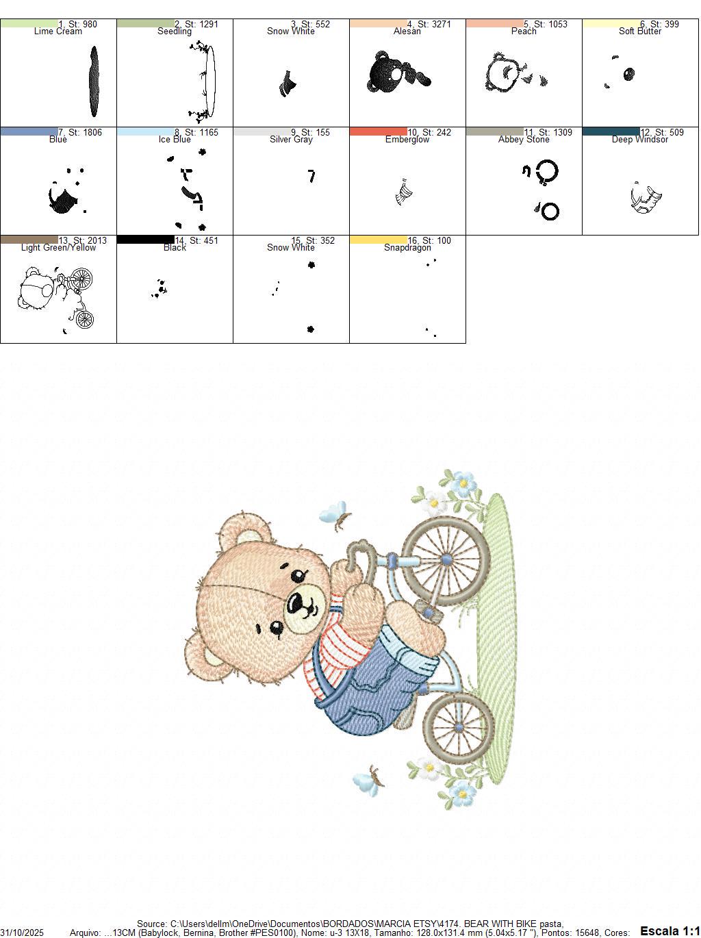Male Bear with bike embroidery designs - Bear with bicycle machine embroidery pattern - Baby boy file - Instant digital download pes jef dst