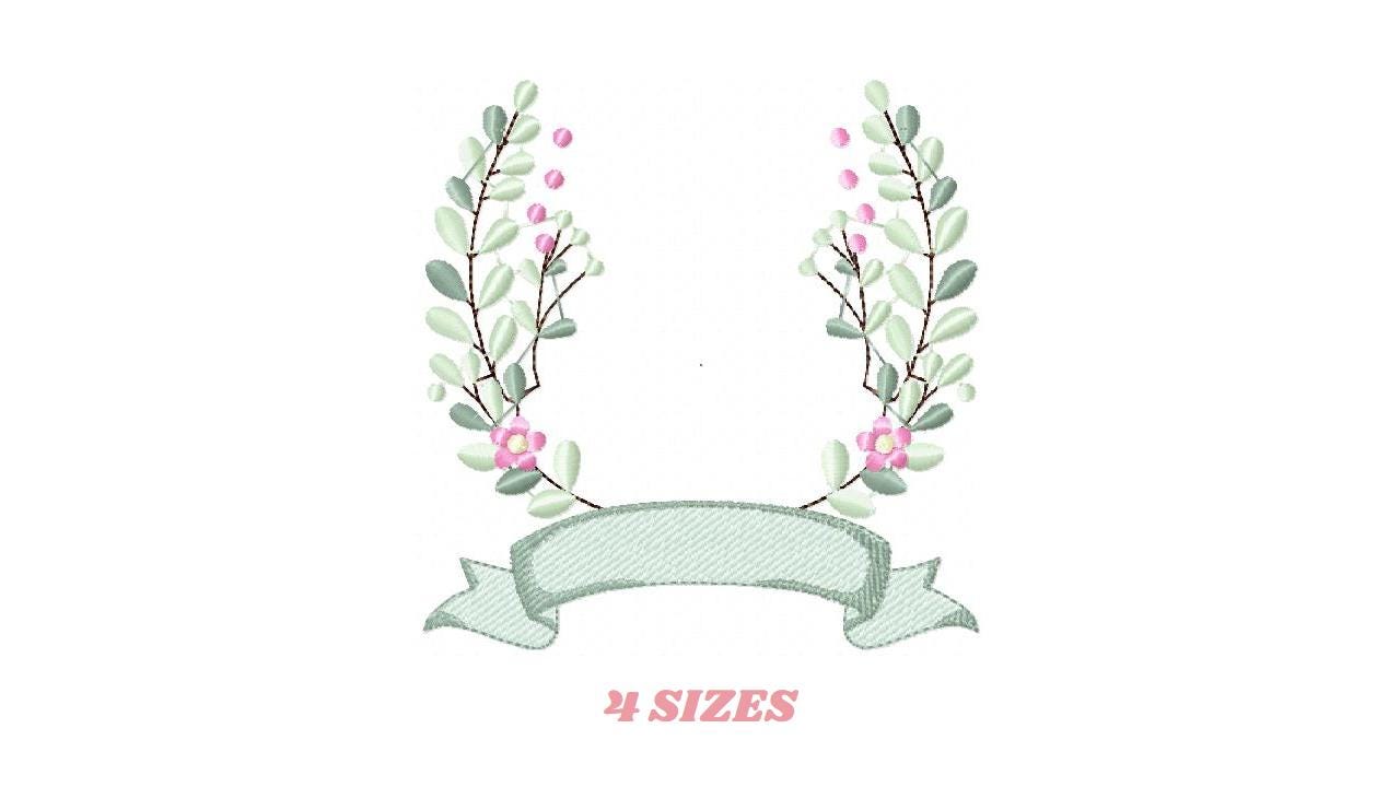 Frame with flowers embroidery designs - Monogram Floral Laurel Shape machine embroidery pattern - Baby girl - Instant digital download pes
