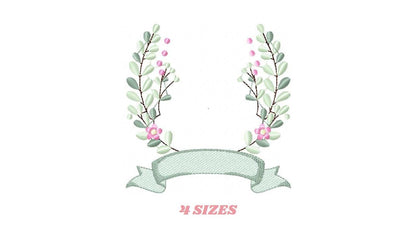 Frame with flowers embroidery designs - Monogram Floral Laurel Shape machine embroidery pattern - Baby girl - Instant digital download pes