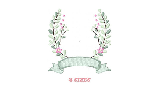 Frame with flowers embroidery designs - Monogram Floral Laurel Shape machine embroidery pattern - Baby girl - Instant digital download pes