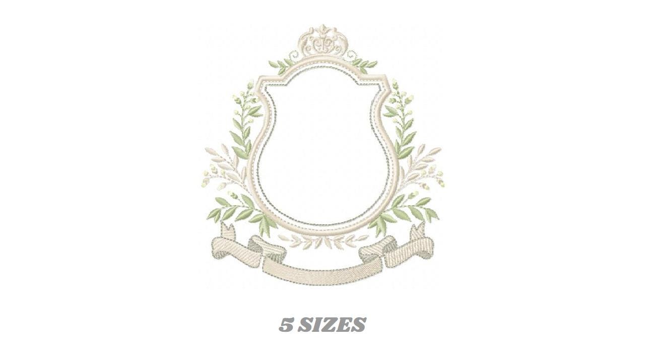 Shield Monogram Frame embroidery designs - Laurel frame with banner machine embroidery pattern - Baby shape file - Instant download pes jef
