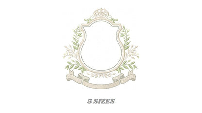 Shield Monogram Frame embroidery designs - Laurel frame with banner machine embroidery pattern - Baby shape file - Instant download pes jef