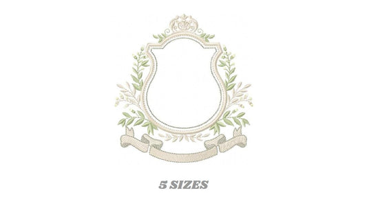 Shield Monogram Frame embroidery designs - Laurel frame with banner machine embroidery pattern - Baby shape file - Instant download pes jef