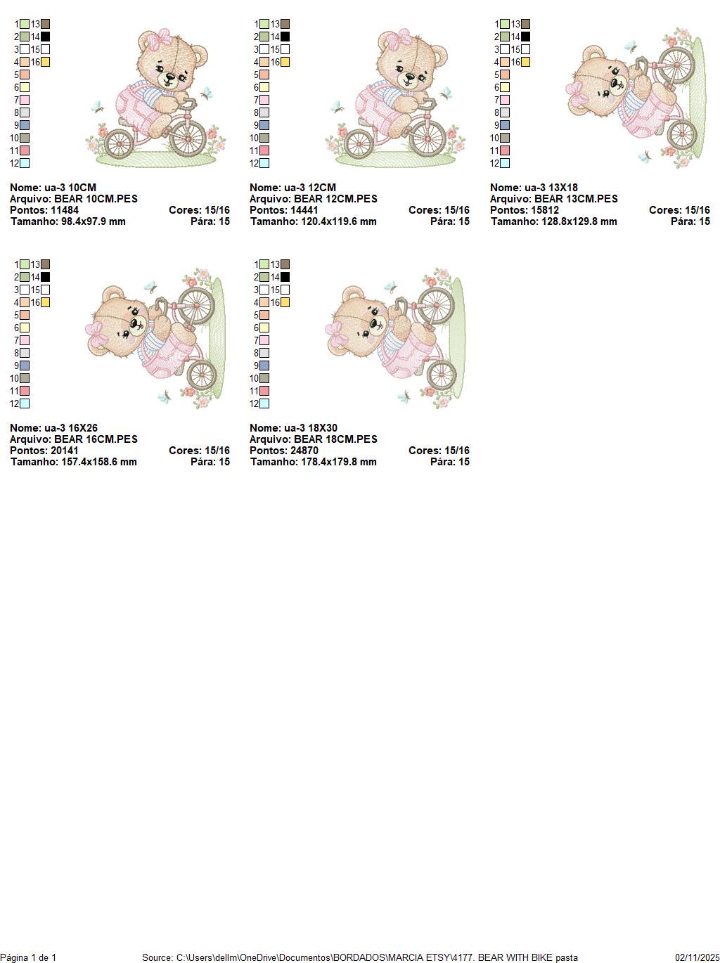 Female Bear with bike embroidery designs - Bear with bicycle machine embroidery pattern - Baby girl file - Instant digital download pes jef