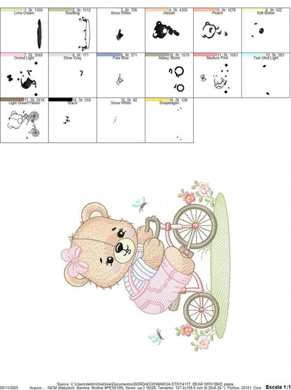 Female Bear with bike embroidery designs - Bear with bicycle machine embroidery pattern - Baby girl file - Instant digital download pes jef
