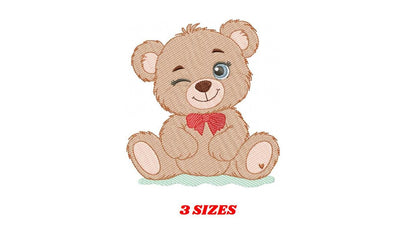 Teddy Bear embroidery designs - Baby boy with red bow tie machine embroidery pattern - Instant digital download pes jef dst hus vp3 exp xxx