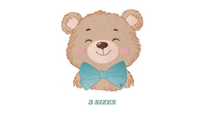 Teddy Bear embroidery designs - Happy Male bear with blue bow tie machine embroidery pattern - Baby boy children toy - Instant download pes