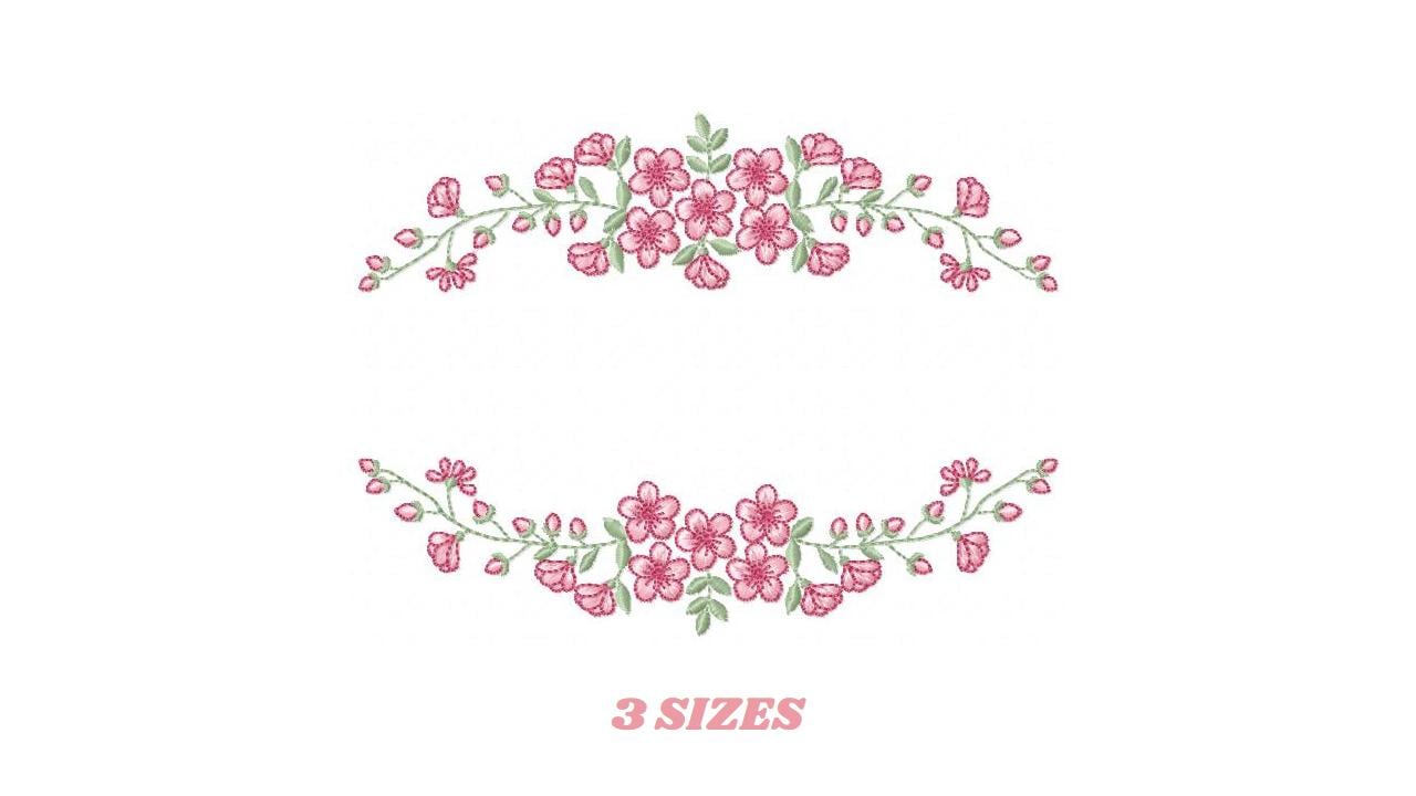 Monogram Frame with roses embroidery designs - Flower Laurel wreath machine embroidery pattern - Kitchen Towel file - Instant download jef