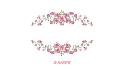 Monogram Frame with roses embroidery designs - Flower Laurel wreath machine embroidery pattern - Kitchen Towel file - Instant download jef