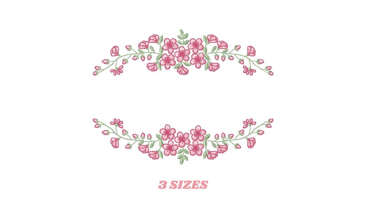 Monogram Frame with roses embroidery designs - Flower Laurel wreath machine embroidery pattern - Kitchen Towel file - Instant download jef