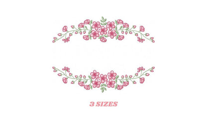 Monogram Frame with roses embroidery designs - Flower Laurel wreath machine embroidery pattern - Kitchen Towel file - Instant download jef