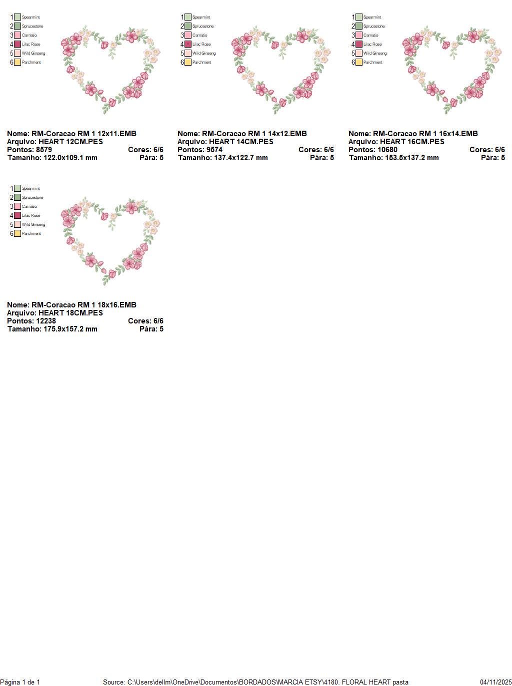 Heart with flowers embroidery designs - Flower heart frame machine embroidery pattern - Baby girl file - Instant digital download pes jef