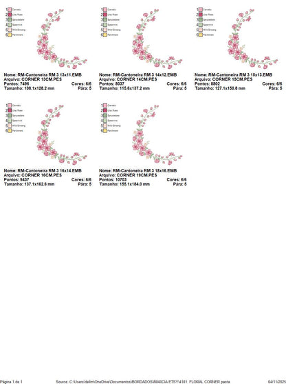Roses Corner embroidery designs - Cherry Blossom Flowers machine embroidery pattern - Floral Frame file - Instant digital download pes jef