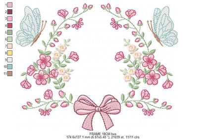 Flower with lace embroidery designs - Roses with butterfly machine pattern - Floral Kitchen Towel - Instant digital download pes jef dst hus