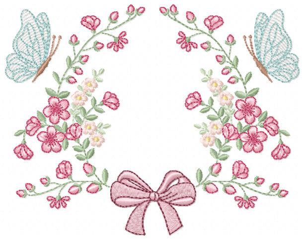 Flower with lace embroidery designs - Roses with butterfly machine pattern - Floral Kitchen Towel - Instant digital download pes jef dst hus