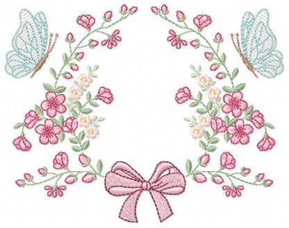 Flower with lace embroidery designs - Roses with butterfly machine pattern - Floral Kitchen Towel - Instant digital download pes jef dst hus