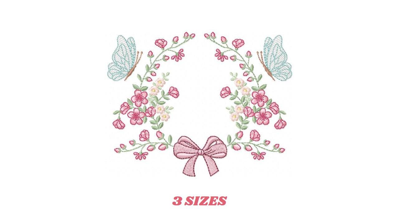 Flower with lace embroidery designs - Roses with butterfly machine pattern - Floral Kitchen Towel - Instant digital download pes jef dst hus