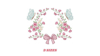 Flower with lace embroidery designs - Roses with butterfly machine pattern - Floral Kitchen Towel - Instant digital download pes jef dst hus