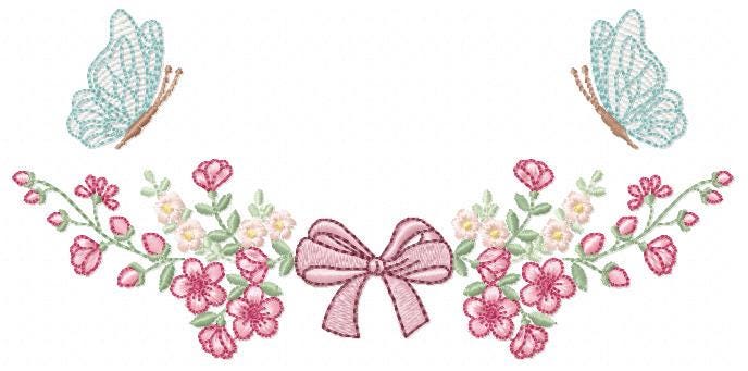 Flowers with lace embroidery designs - Cherry Blossoms with butterfly machine embroidery pattern - Floral Kitchen Towel - Instant download