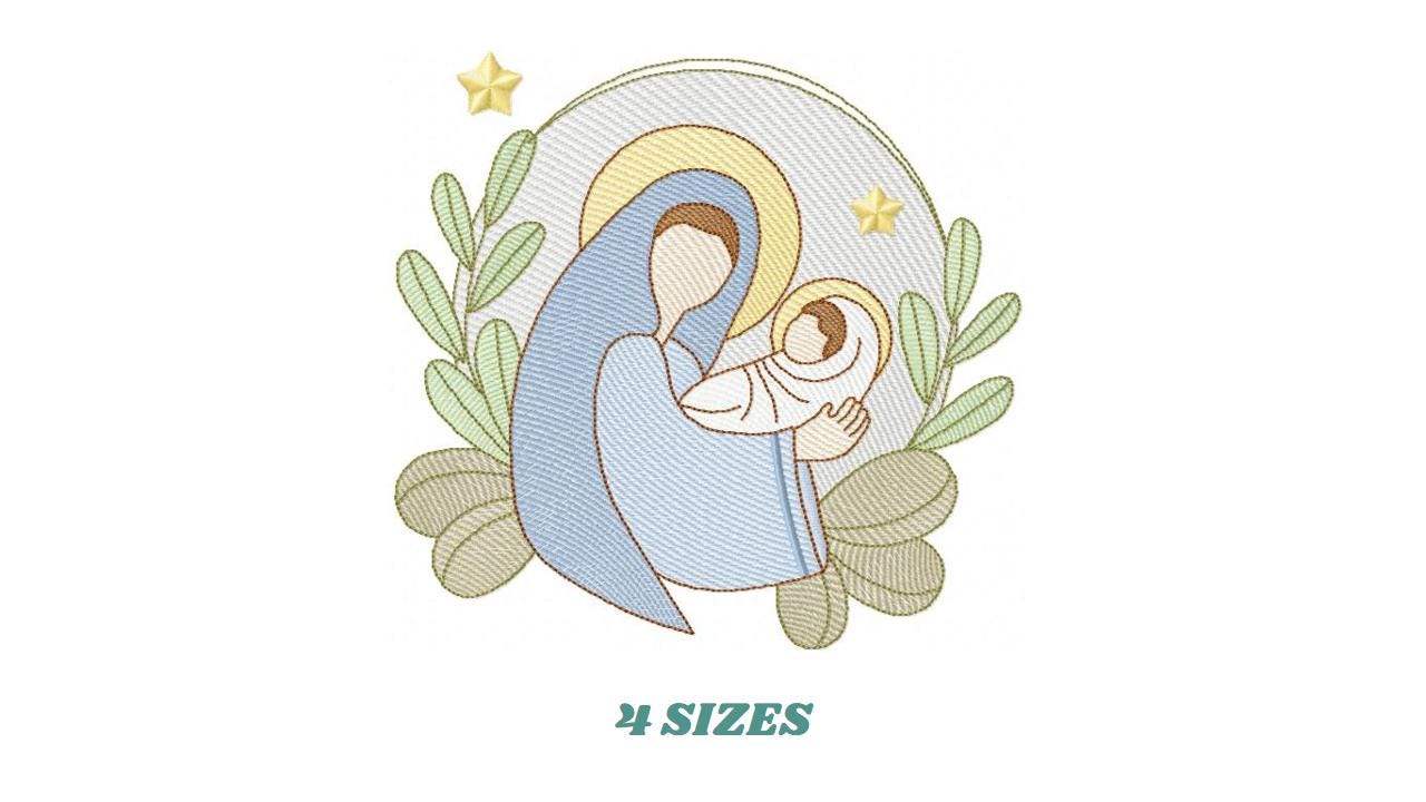 Holy Mary embroidery designs - Virgin Mary and Baby Jesus machine embroidery pattern - Catholic religious file - Instant digital download