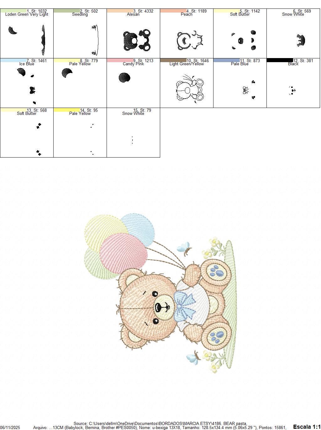 Bear with balloons embroidery designs - Baby Boy Bear with butterflies machine embroidery pattern - Birthday party - Instant download pes