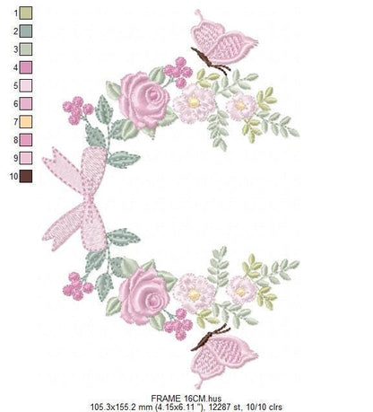 Flower with lace embroidery designs - Roses with butterfly machine embroidery pattern - Floral Kitchen towel - Instant digital download pes