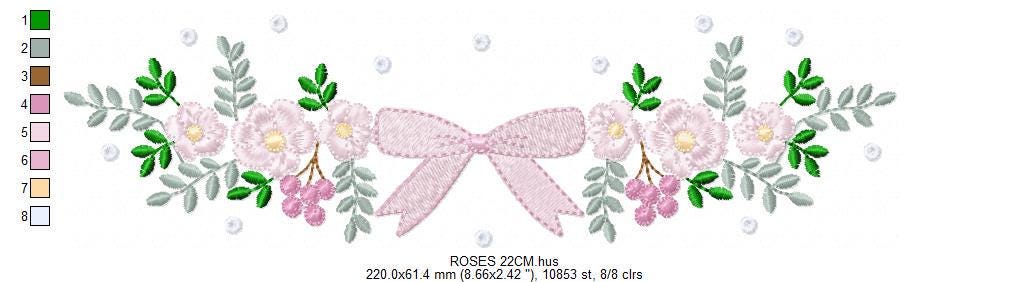 Monogram Frame with roses embroidery designs - Flower Laurel wreath machine embroidery pattern - Rose baby girl file - Instant download jef