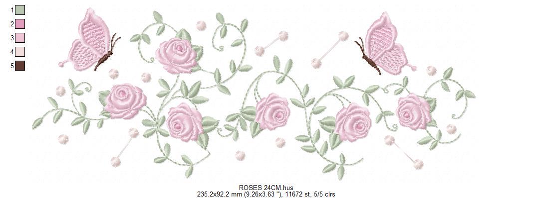 Roses with butterfly embroidery designs - Flowers machine embroidery pattern - Floral Kitchen towel - Instant digital download pes jef dst