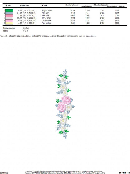 Flower line embroidery designs - Roses Divider machine embroidery pattern - Kitchen towel file - Instant download pes jef dst vp3 hus xxx