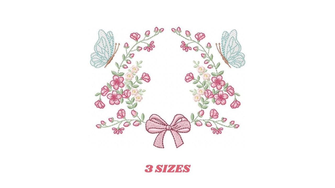 Flower with lace embroidery designs - Roses with butterfly machine pattern - Floral Kitchen Towel - Instant digital download pes jef dst hus