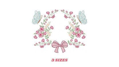 Flower with lace embroidery designs - Roses with butterfly machine pattern - Floral Kitchen Towel - Instant digital download pes jef dst hus