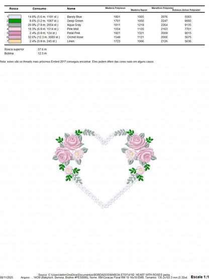 Heart with flowers embroidery designs - Flower heart frame machine embroidery pattern - Baby girl file - Instant digital download pes jef