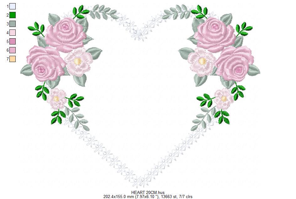 Heart with flowers embroidery designs - Flower heart frame machine embroidery pattern - Baby girl file - Instant digital download pes jef