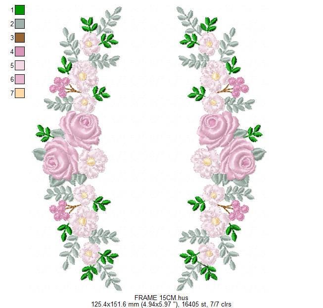 Monogram Frame with roses embroidery designs - Flower Laurel wreath machine embroidery pattern - Kitchen Towel file - Instant download jef