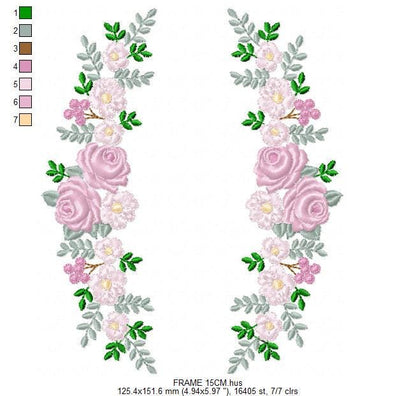 Monogram Frame with roses embroidery designs - Flower Laurel wreath machine embroidery pattern - Kitchen Towel file - Instant download jef