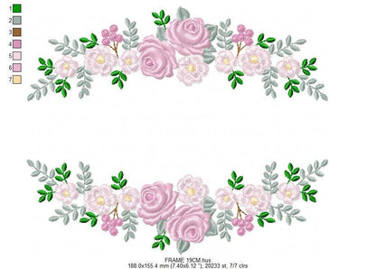 Monogram Frame with roses embroidery designs - Flower Laurel wreath machine embroidery pattern - Kitchen Towel file - Instant download jef
