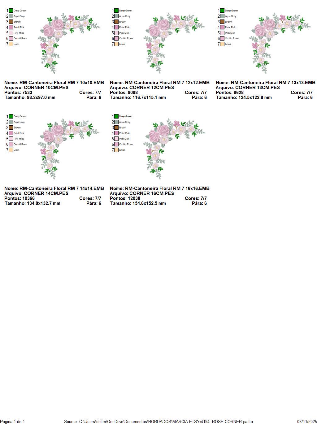 Roses Corner embroidery designs - Flower laurel machine embroidery pattern - Floral Frame embroidery file - Instant digital download pes jef