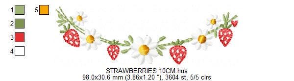 Daisies and Strawberries line embroidery designs - Flower Divider machine embroidery pattern - Floral Kitchen towel - Instant download pes